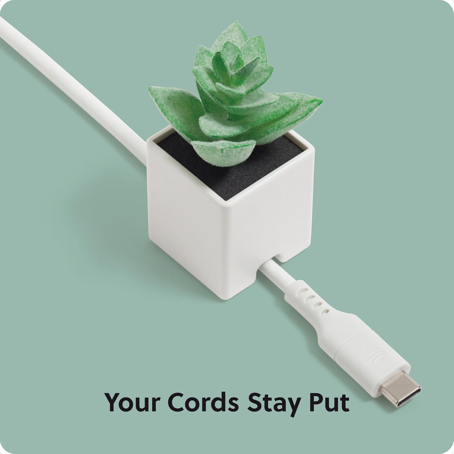U Brands Succulent Cable Organizer Clips 3 Pack, White ABS Plastic Adhesive Cord Holders, Decorative Desk Cable Management Accessories for Home and Office
