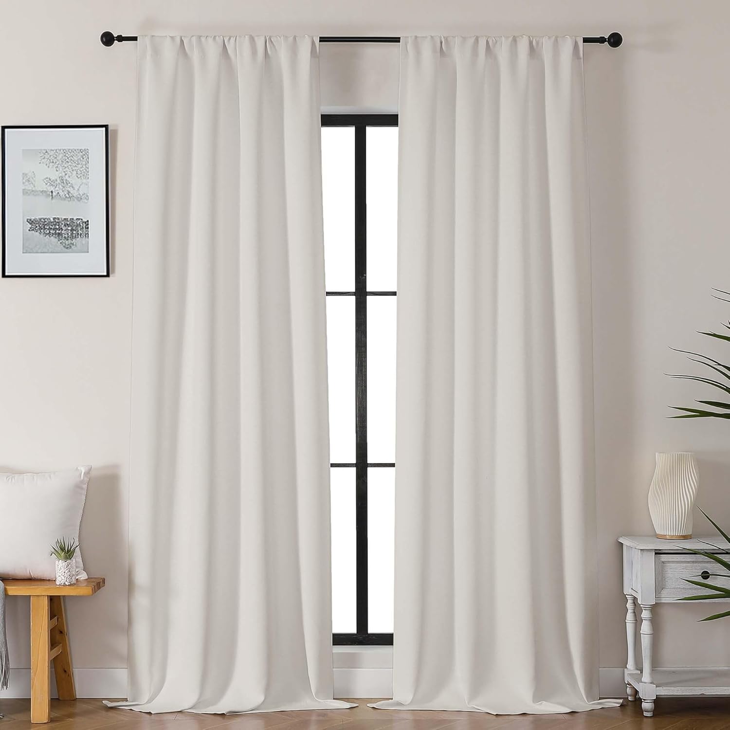 Gwine Natural Light Filtering Curtains for Bedroom 96 Inch Length, Room Darkening Energy Saving Black Out Curtains for Living Room, Window Treatment Drapes with Rod Pocket, Each 40" Wx96 L, 2PCS