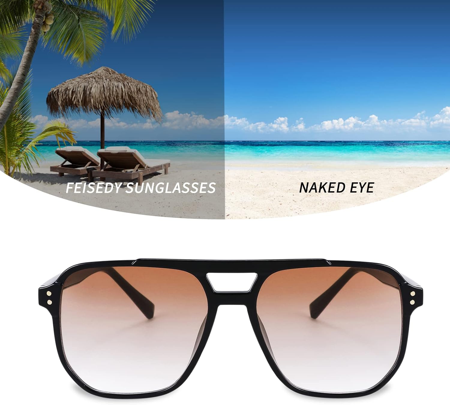 FEISEDY Retro Square Aviator Sunglasses Women Men 70s Vintage Trendy Plastic Frame Sun Glasses B2835 - Image 4