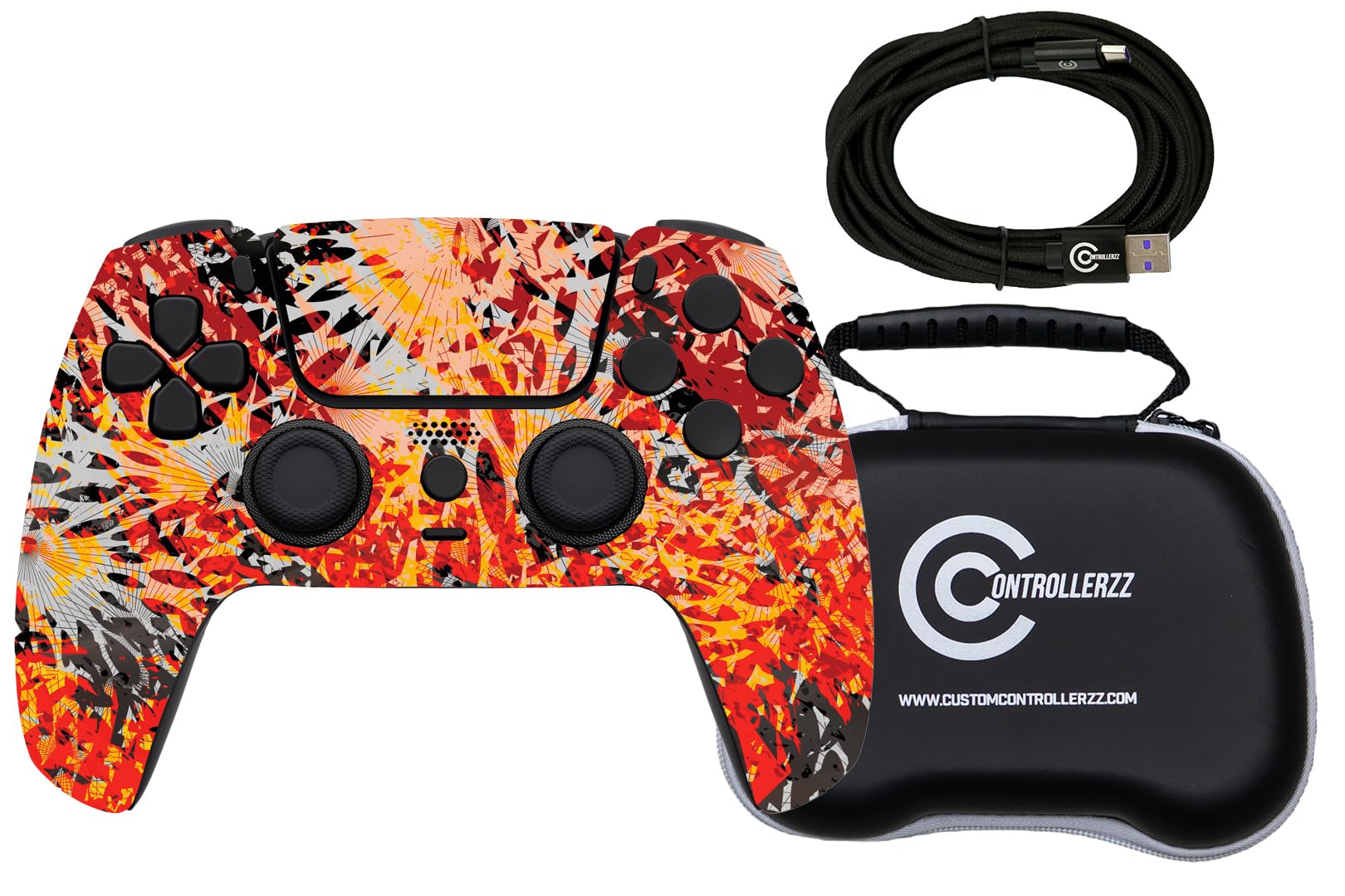Custom Controllerzz Solar Flare Controller Bundle Includes Solar Flare Custom Wireless Controller for PS5 PC Braided USB-C Cable
