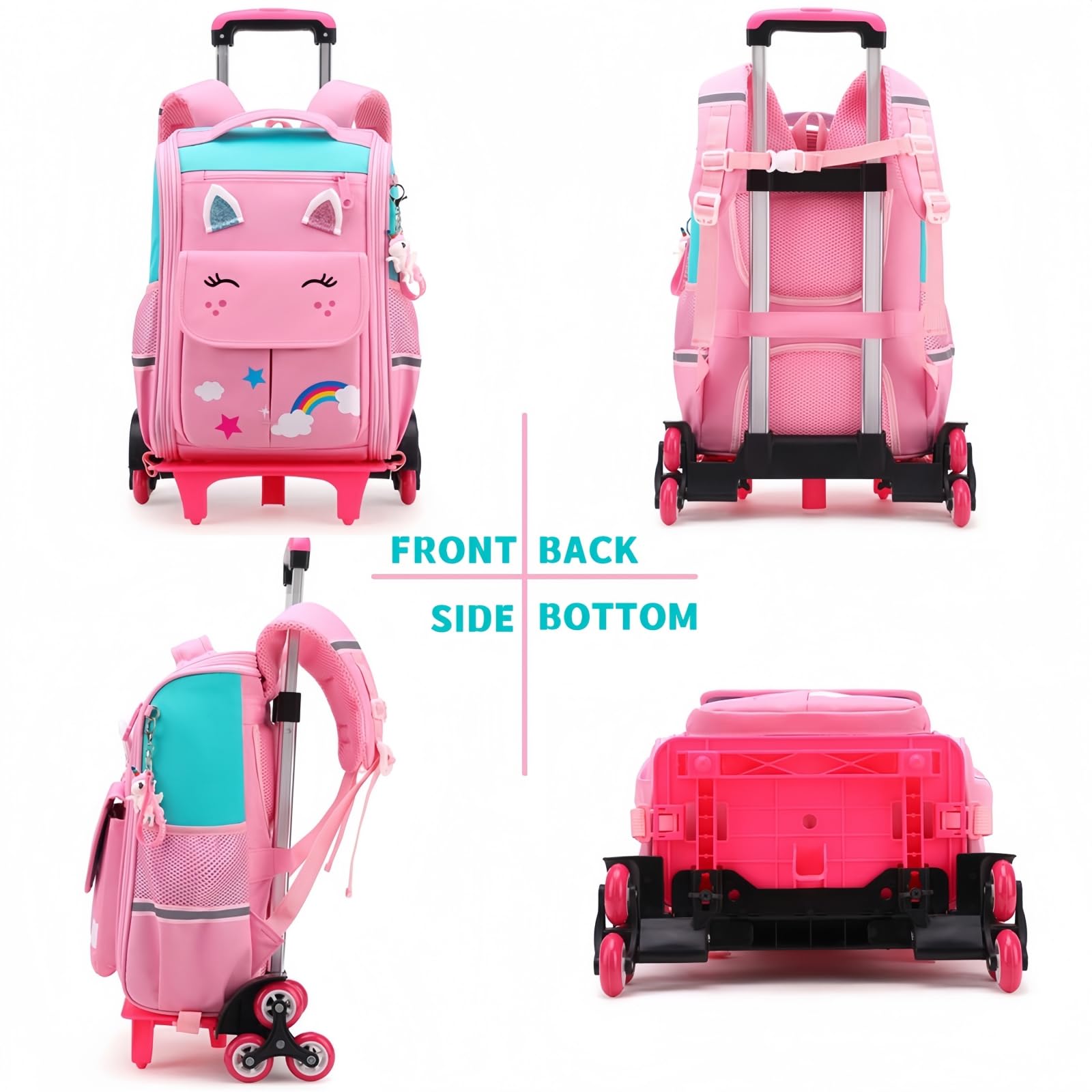 Mochila con Ruedas para Niñas, Mochila Escolar Trolley Desmontable Moderna para Alumnas de Primaria