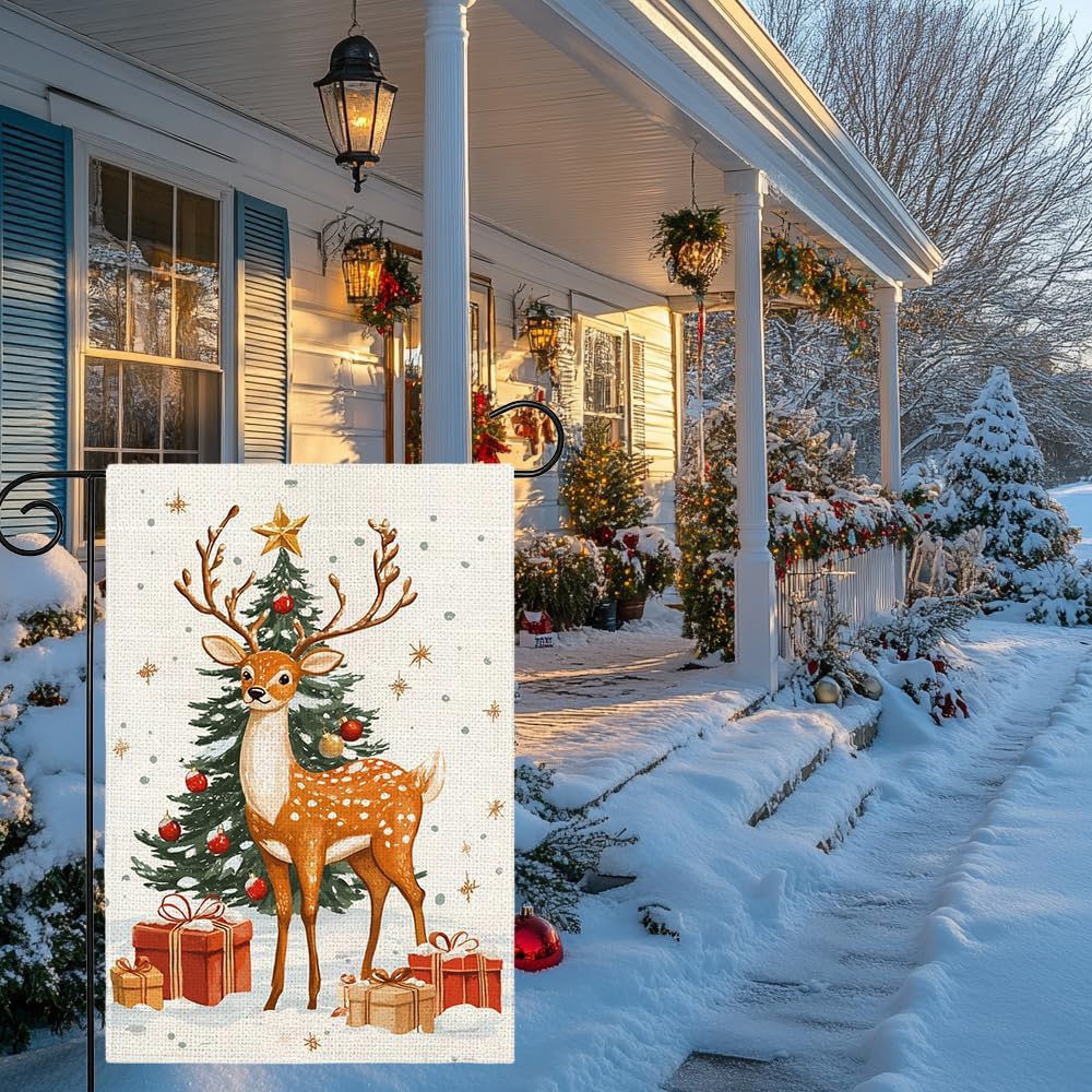 Winter Reindeer Snowflake Garden Flag 12x18 Inch Double Sided Christmas Tree Yard Outdoor Flag House Holiday Outside Decoration - Image 8