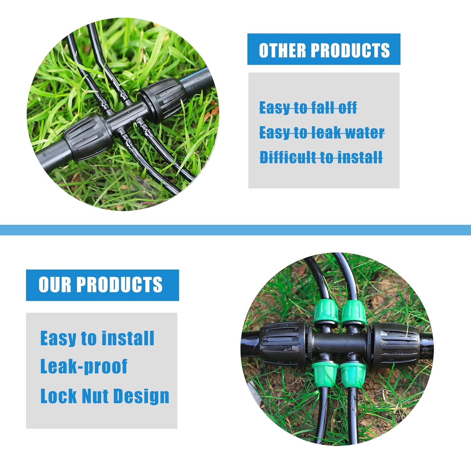 Leak-Proof Drip Irrigation Kit,Quick Connect Irrigation System 12 Pcs Lock Barbed Tee 1/2 inch Tubing to 1/4 Inch Tubing Irrigation Fittings
