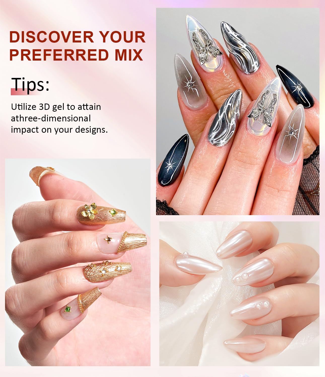 BISHENGYF 3d Nail Gel And Chrome Nail Powder Kit: 15 G Strong 3d Sculpting Nail Gel,Pink Moonlight Glazed Gold Chrome Nail Powder For 5d Molding Nail Art Design Decoration(Silver/Laser/Yellow) - Image 4