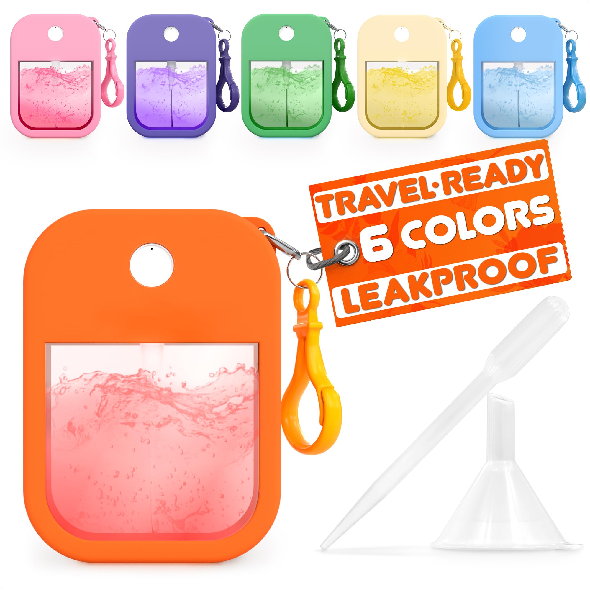 6Pcs Travel Size Perfume Refill Bottle 1.28 oz – Refillable Perfume Bottle Travel Size for Purse with Colorful Silicone Case & Keychain, TSA-Compliant, No-Leak Atomizer for Office, Gym & On-the-Go Use