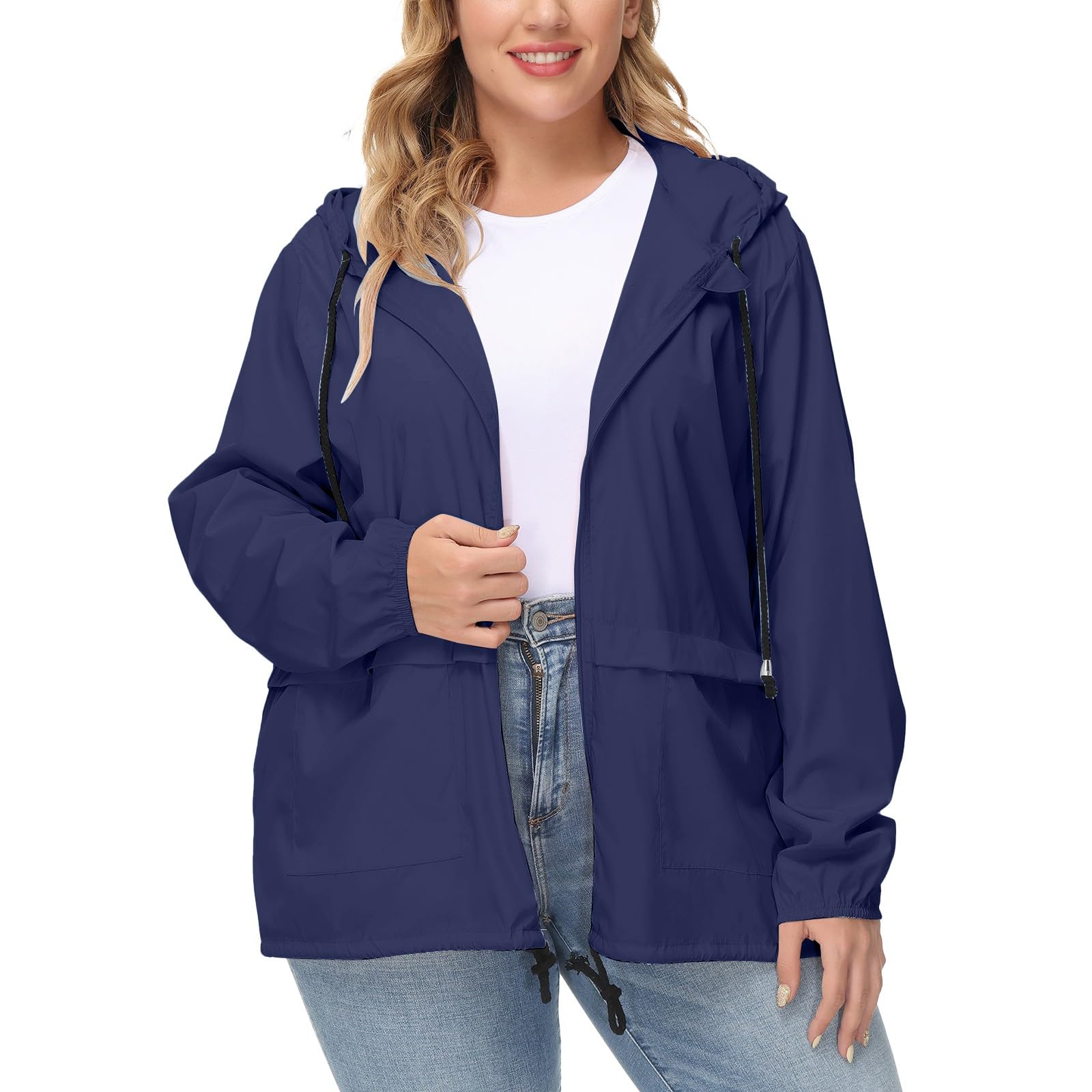 Giacca Antivento Di Media Lunghezza Con Cerniera Cappuccio Da Donna Giubbotto Bambina 2 Anni Invernale Impermeabile Womens Rain Jacket Trekking Waterproof Bici Sportiva Nero Montagna
