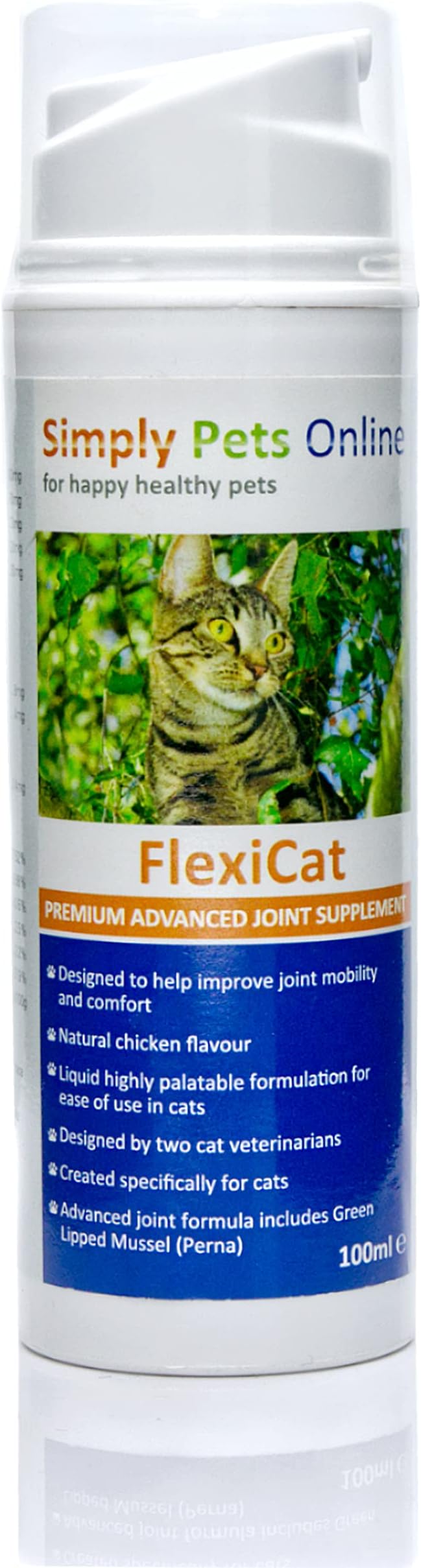 Simply Pets Online FlexiCat Joint Supplement for Cats – Liquid Gel Hip & Joint Support – Vet-Formulated with Glucosamine & MSM – Promotes Mobility & Flexibility – 100ml