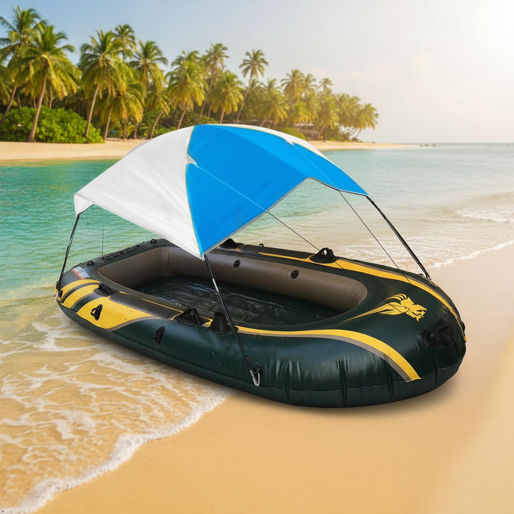 Tenda parasole per gommoni, blu/arancione, per 4-5 persone, con aste per tenda e accessori di fissaggio (Bianco)