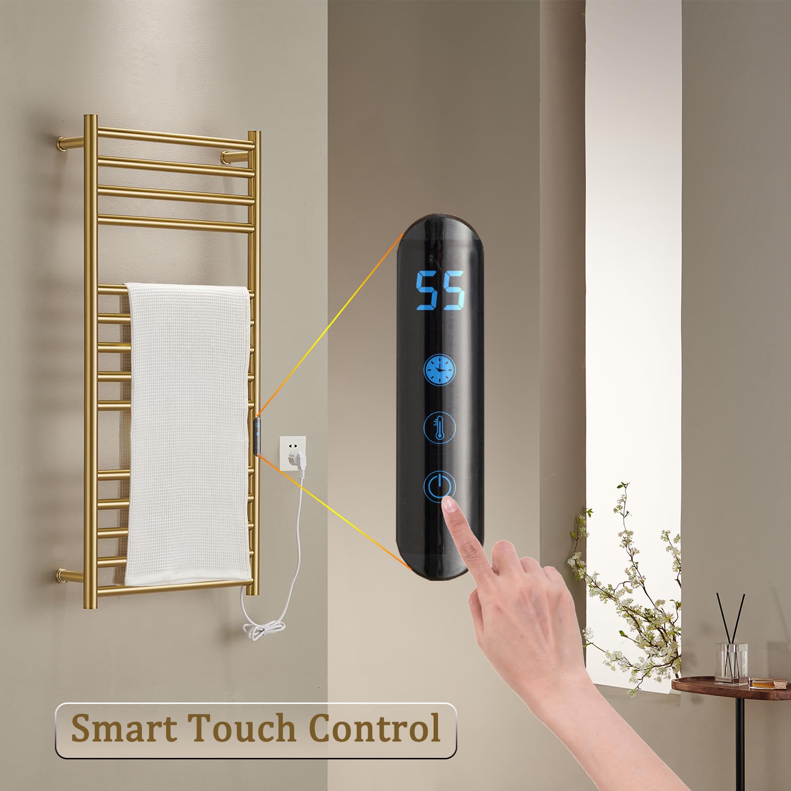 ESOP Radiador Toallero Eléctrico Baño Oro 162 W Radiador Calienta Toallas de Toallero, 110x52x12 cm Toallero Calentado para Baño, Inteligente de Temperatura Constante Calentador de Toallas Pared