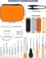 Vista 2 de PLANTIONAL Kit de costura de reparación de cuero: 31 piezas de herramientas de trabajo de cuero con hilo encerado profesional, agujas de coser a