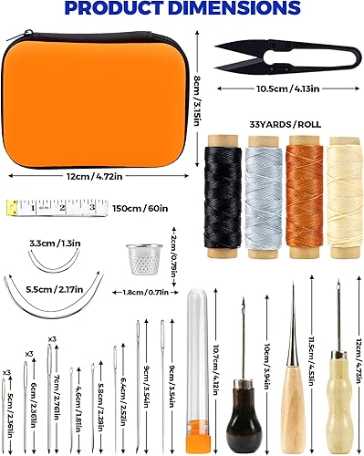 Miniatura 2 de PLANTIONAL Kit de costura de reparación de cuero: 31 piezas de herramientas de trabajo de cuero con hilo encerado profesional, agujas de coser a