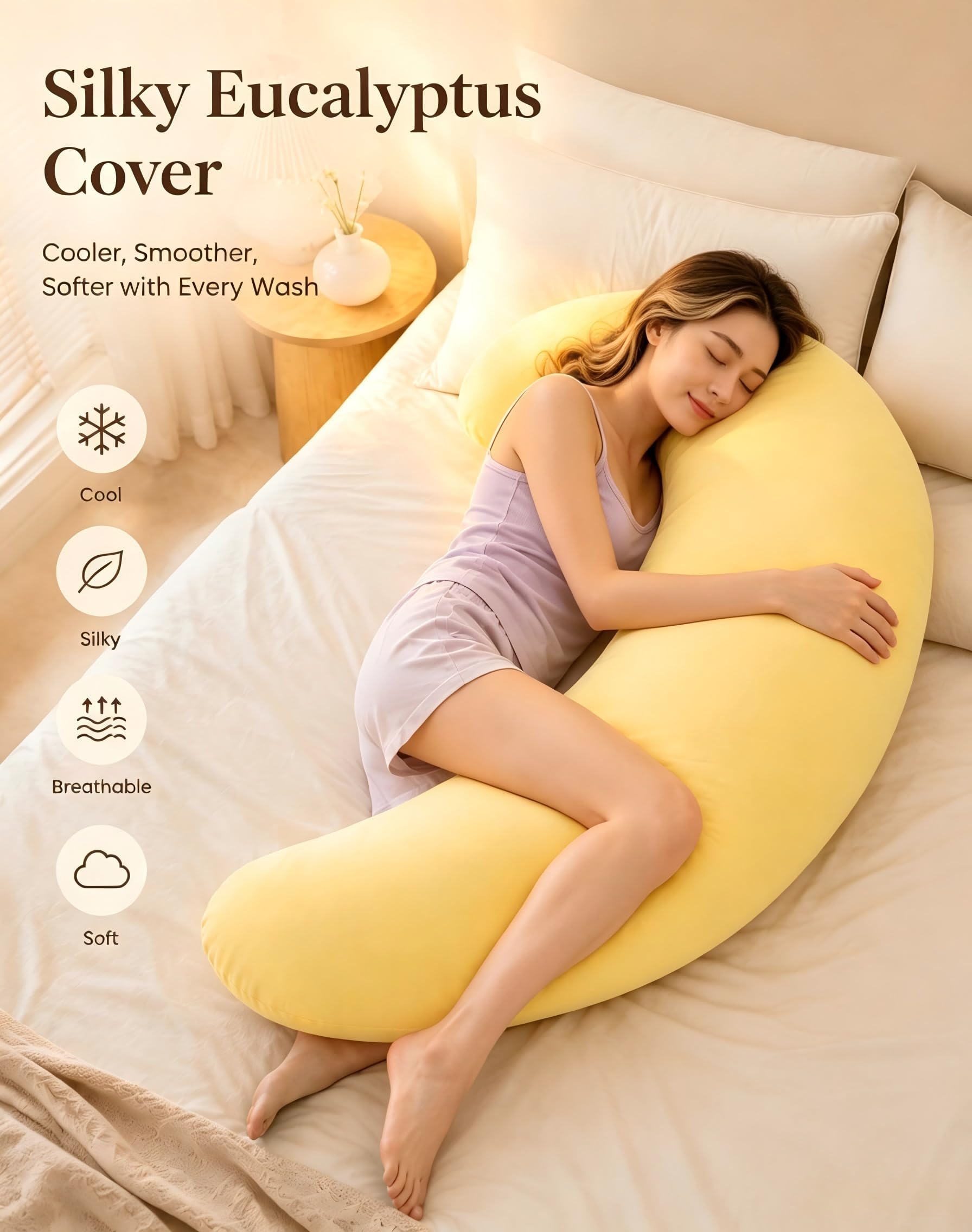 Moon Body Pillow, Giant Moon Sleep Spoon C-Shaped Body Pillow (Light Yellow)