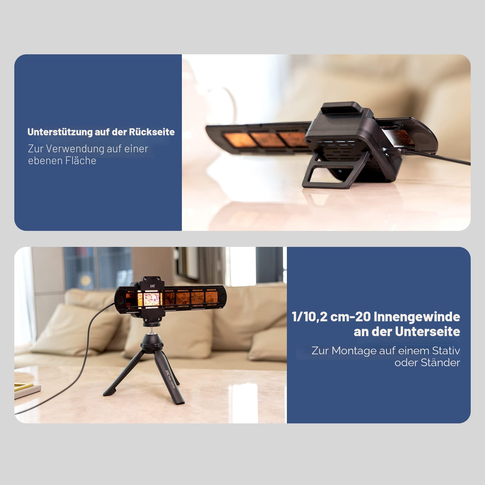 JJC Filmdigitalisierungsadapter mit LED-Lichtset Konvertieren von 35-mm-Negativfilm & Dia in digitales JPEG, 10 Helligkeitsstufen USB-LED-Lampe, 35-mm-Diahalterung & 35-mm-Filmstreifenhalter