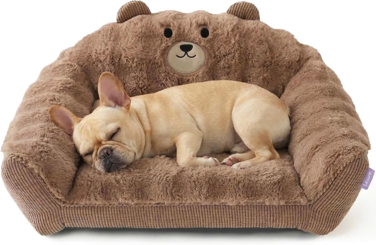 LE SURE Cute Dog Couch Bed, Small Dog Couch with Fluffy Original Bear Design, Cat Couch Bed with Removable Washable Cover, Puppy Bed for Small Pets, 28 inch, Brown