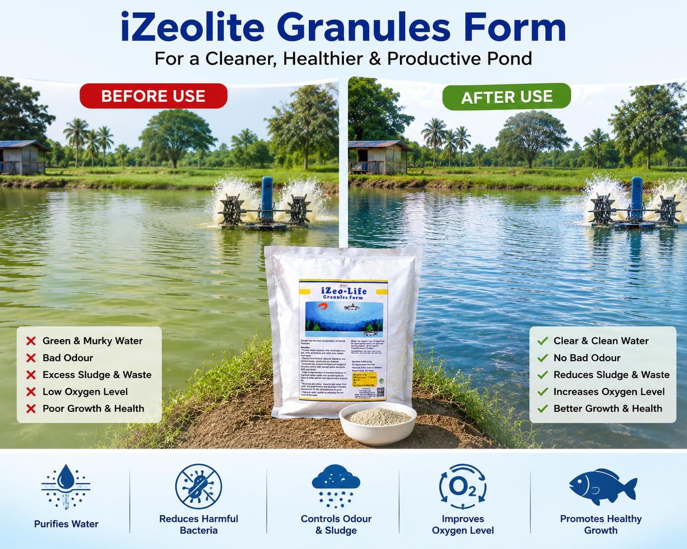 Vmcropcare Zeolite GRANULES for AQUACULTURE 5 kg Pack | Aquaculture & Fish Farming Water Treatment | Water Purifier for Clean & Healthy Pond Environment 3