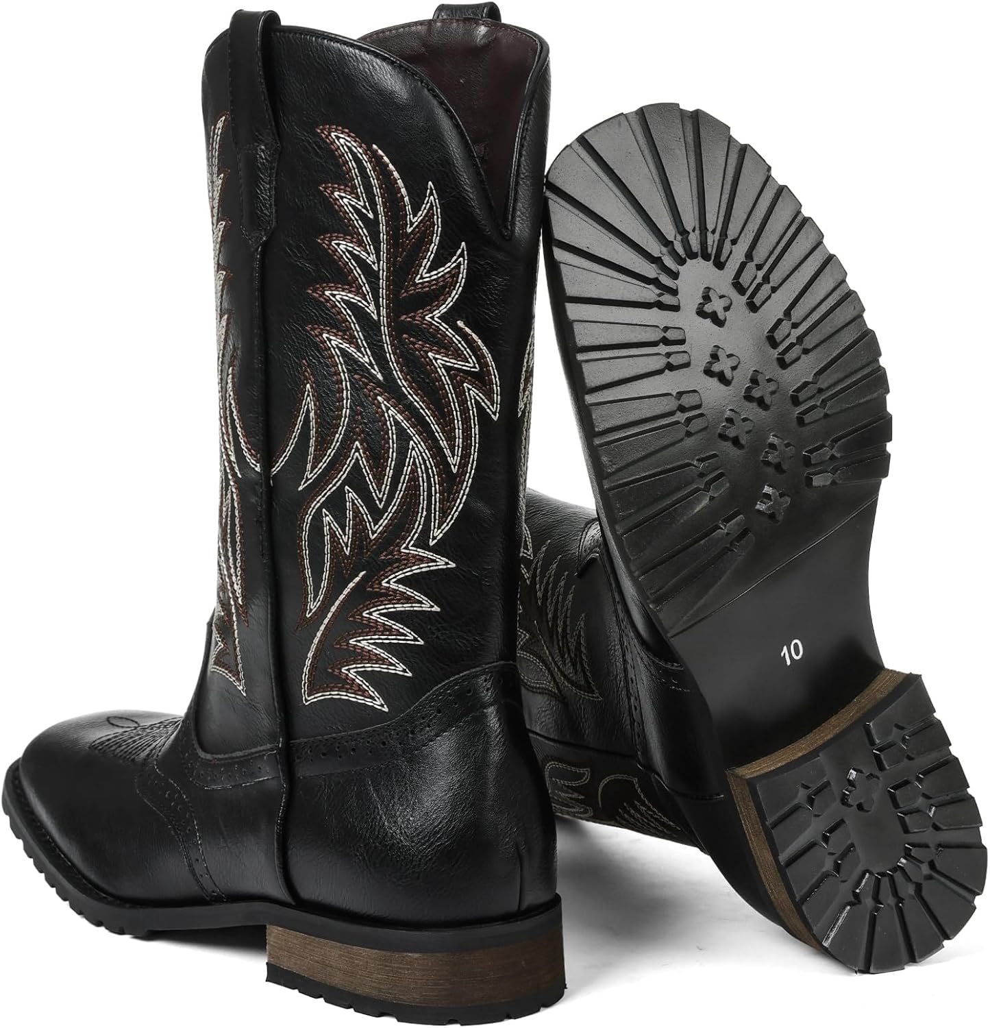 Lyrisiphy Cowboy Boots for Men Square Toe Embroideried Western Boots Traditional Country Boots Durable Work Boots - Image 2