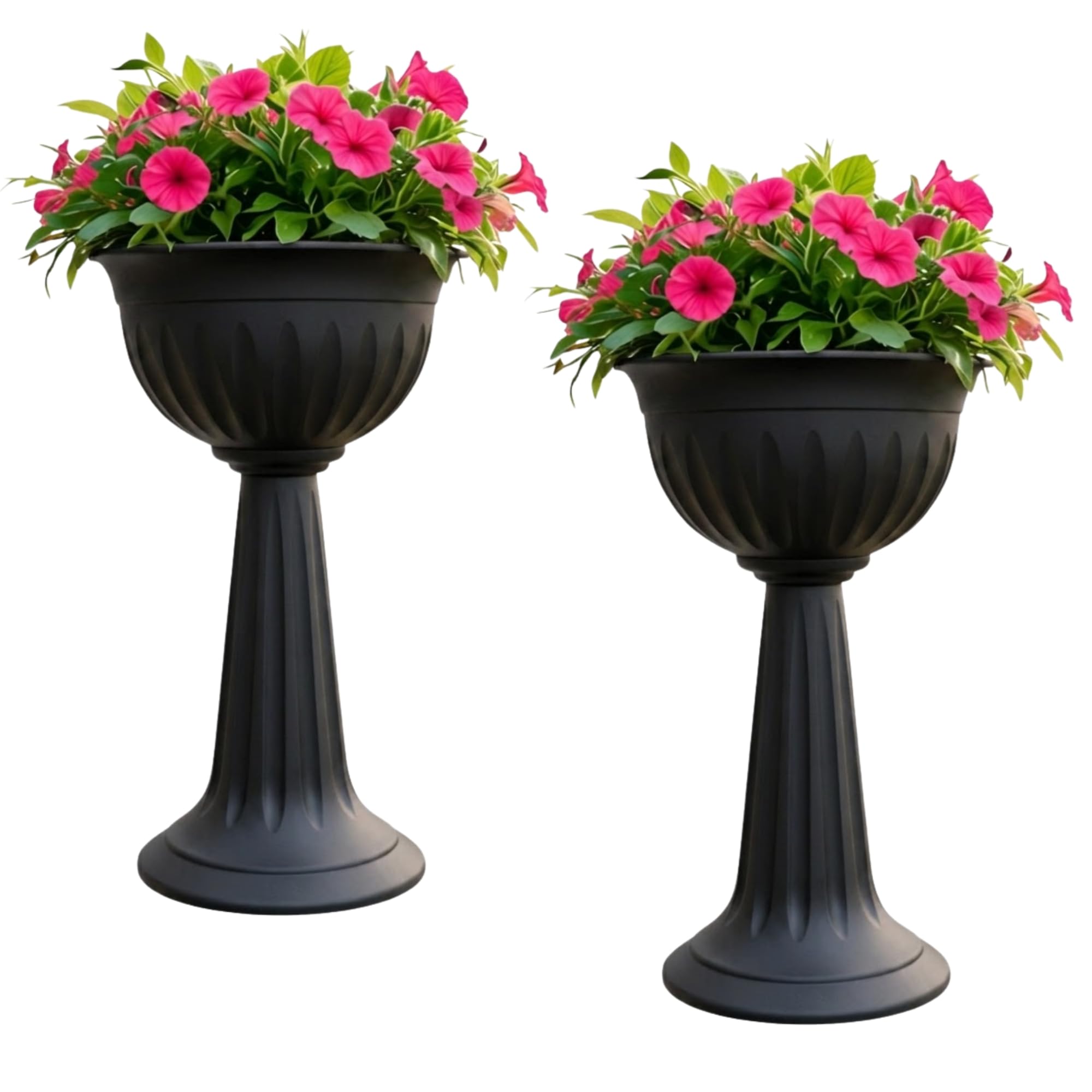 SIDSONS 2 X Large Urn Plant Pot Stand, Outdoor Garden Planters, Flower Pots Indoor, Tall Planter No Drainage Holes Strong Plastic Black Plant pots Outdoor Large Planters Urns 75cm Tall Pack Of 2