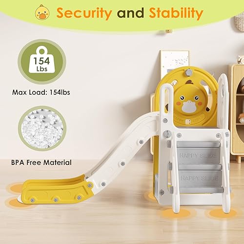 Miniatura 5 de BIERUM Tobogán 5 en 1 para niños pequeños, tobogán para bebés de 1 a 3 años con aro de baloncesto, para interiores y exteriores, patio trasero,