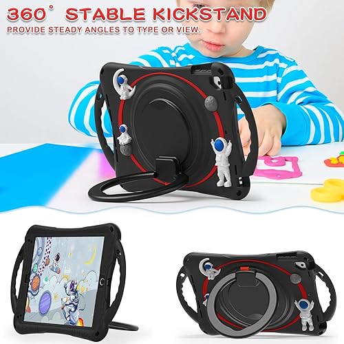 Miniatura 3 de BATYUE Funda para iPad de 65 generación de 9.7 pulgadas con soporte para lápiz soporte giratorio 360 y correa para el hombro, funda a prueba de