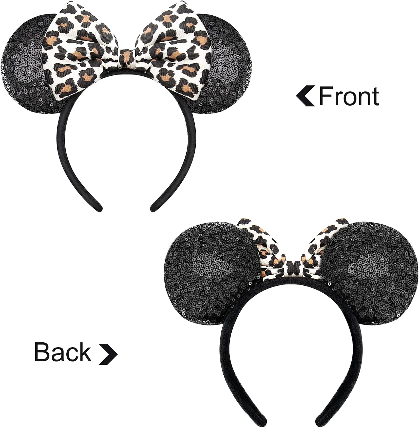 YUNISS 2 PCS Mouse Ears, Shiny Sequin Bow Mouse Ears Headbands for Adult Women Girls Christmas Birthday Party