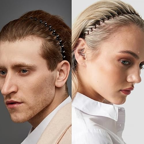 Miniatura 2 de BOYIVI 12 diademas de metal para hombres y mujeres, unisex, ajustables, negras, onduladas, antideslizantes, para primavera y verano, para el hogar,