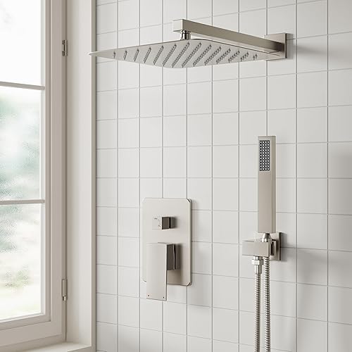 Miniatura 2 de ESNBIA - Sistema de regadera, estilo lluvia de 12 pulgadas para baño con juego combinado de mano, sistema dual de alta presión montado en la pared,