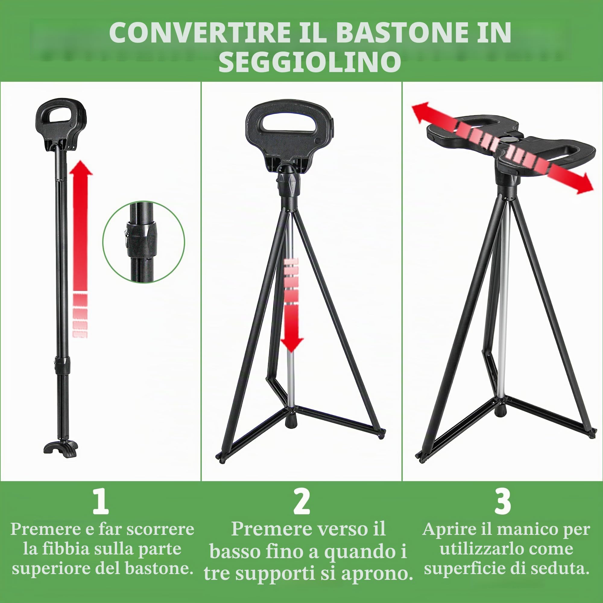 ALEVMOOM Bastone da passeggio con sedile pieghevole leggero, sgabello 2 in 1 per adulti, bastone da passeggio in alluminio con sedile, sgabello portatile per anziani, con borsa per il