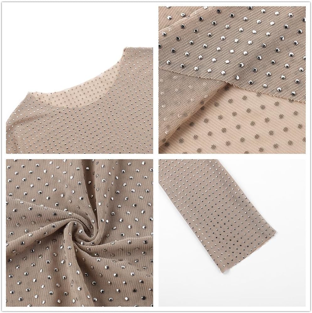 Y2K Long Sleeve Shirts for Women Grunge Rhinestone Sheer Mesh Aesthetic Fitted Tops - Image 5