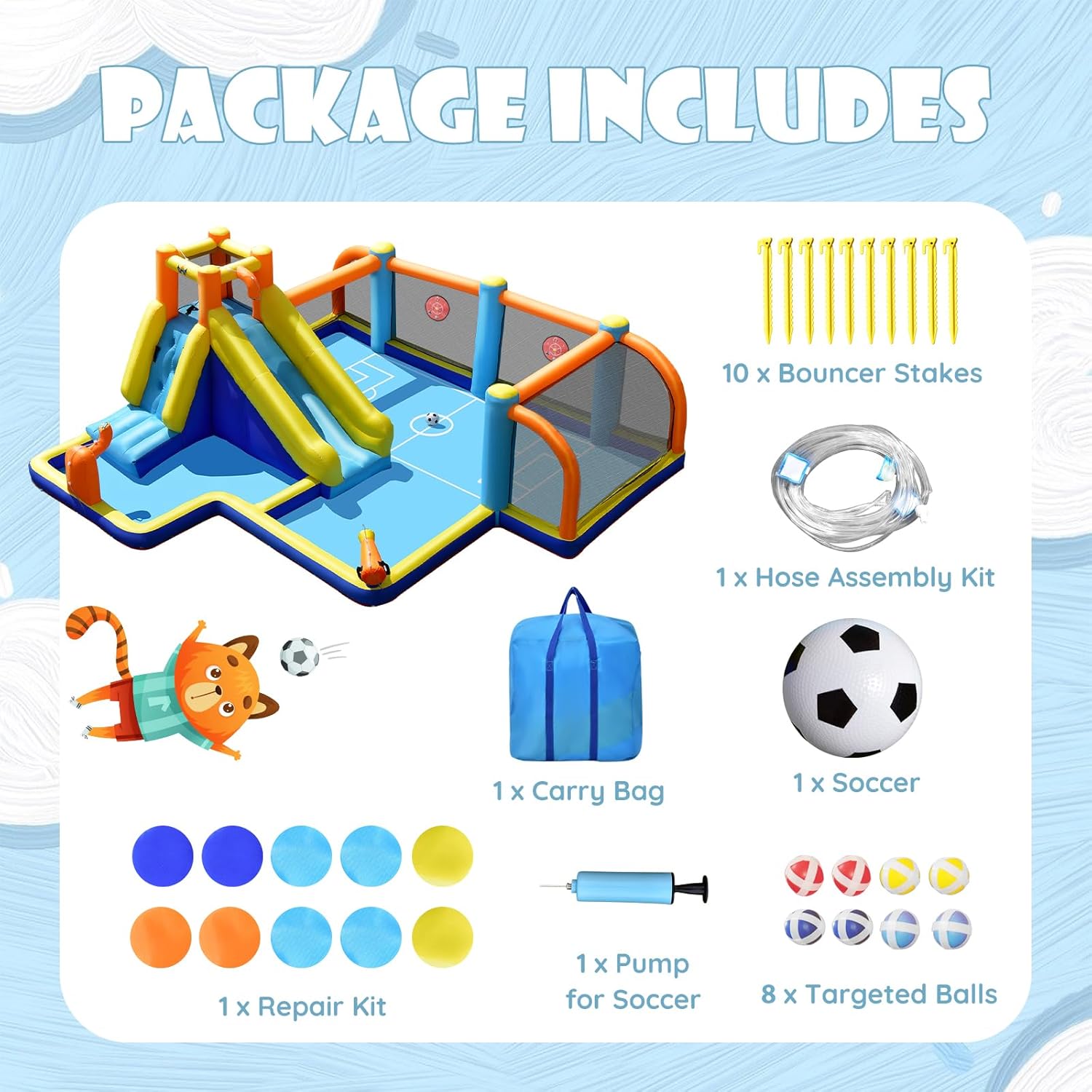 HONEY JOY Inflatable Water Slide, Giant Soccer Water Park Bounce House w/Goals for Outdoor, Splash Pool, Climbing, Blow Up Water Slides Inflatables for Kids and Adults Backyard(Without Blower)