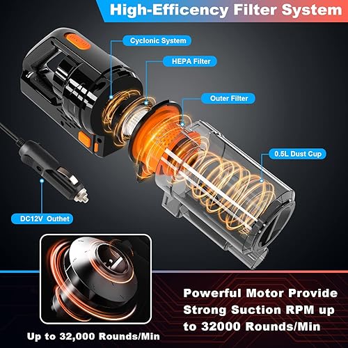 Miniatura 2 de Aspiradora portátil para automóvil, de alta potencia, 150 W7500 Pa, aspiradora de mano para accesorios interiores de automóvil, limpieza con húmedo