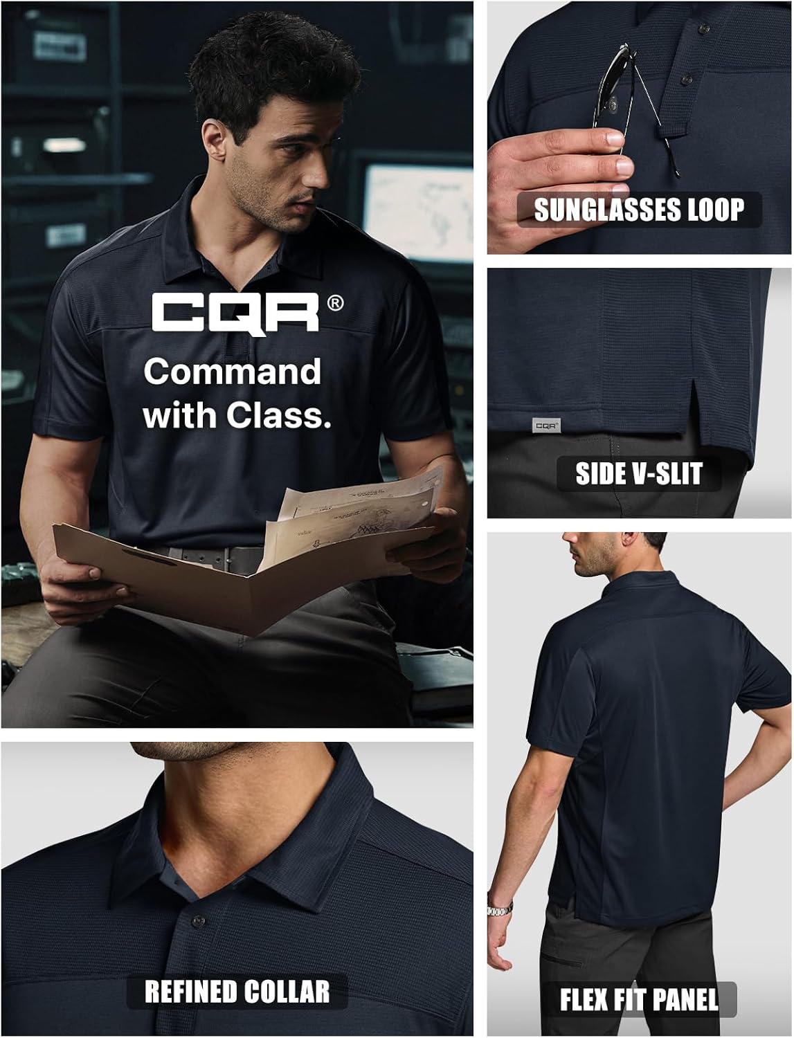 CQR Men's Polo Shirts, Tactical Short Sleeve Golf Performance Shirts, Lightweight Dry Fit UPF 50+ Pique - Image 6