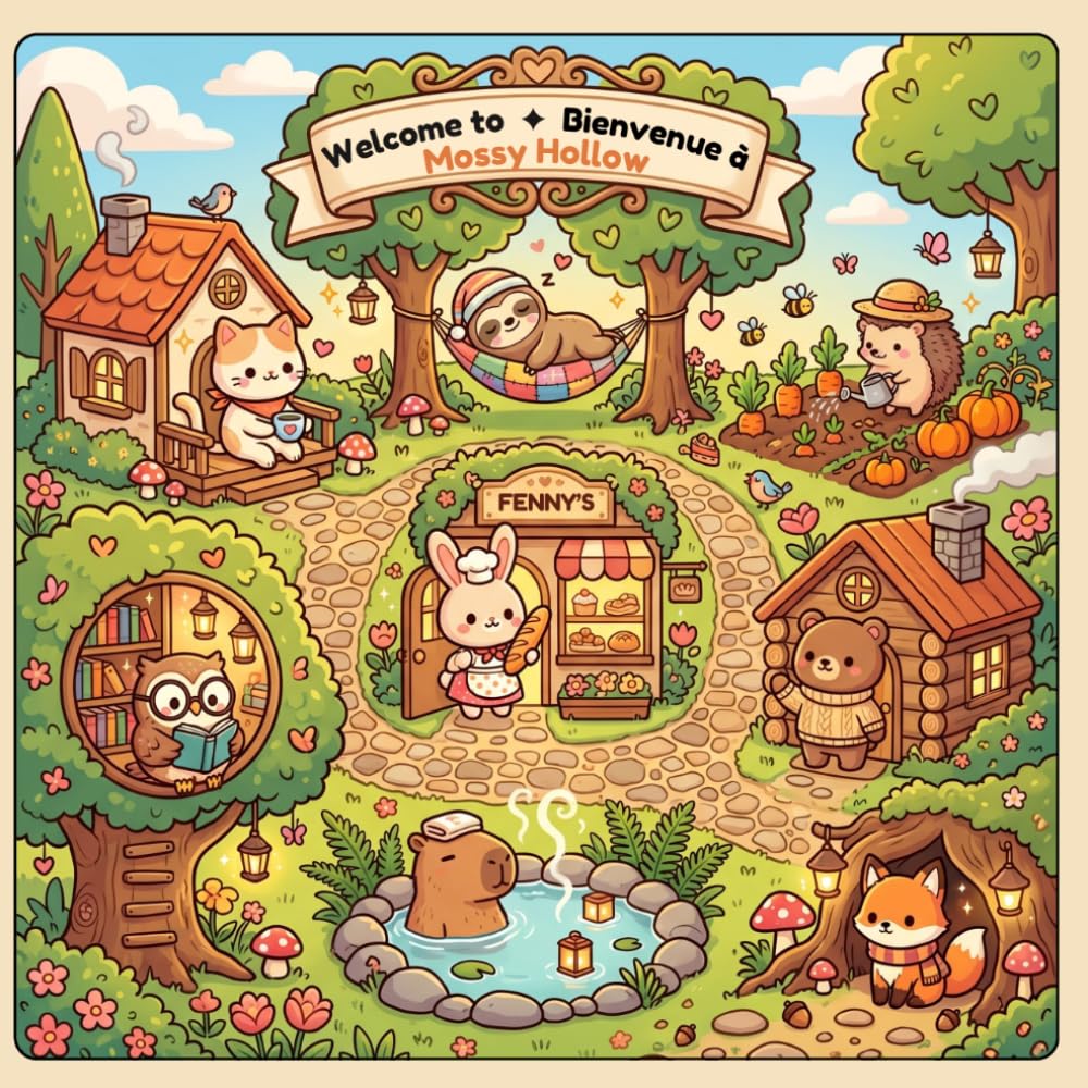 Welcome to Mossy Hollow: Tiny Friends Vol. 1 | A Bilingual French-English Kawaii Coloring & Activity Book for Kids