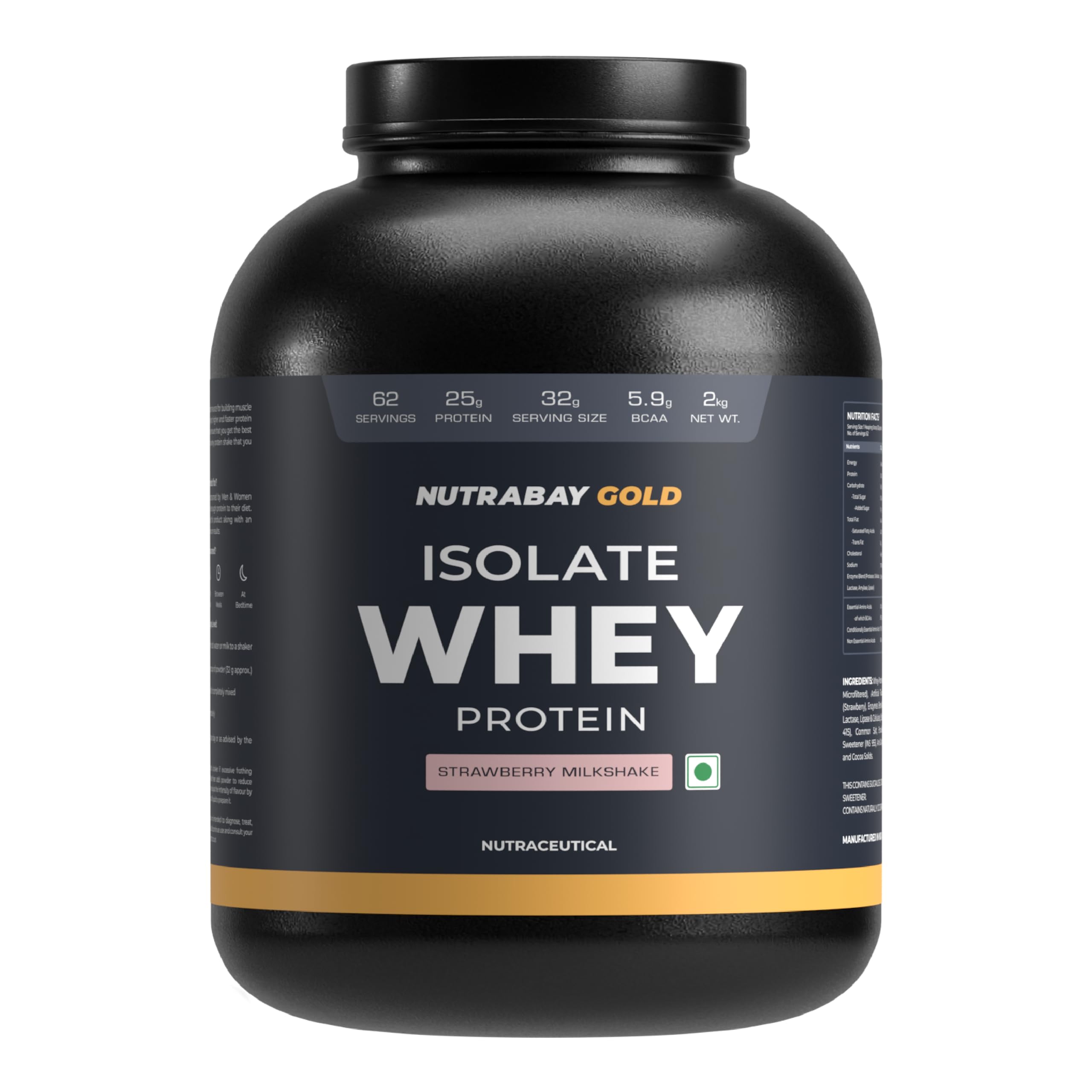 Nutrabay Gold 100% Whey Protein Isolate with Digestive Enzymes - 25g Protein, 5.8g BCAA, 4.3g Glutamic Acid - 2Kg, Strawberry Milkshake (B08DRFZN9P) Amazon Price History, Amazon Price Tracker