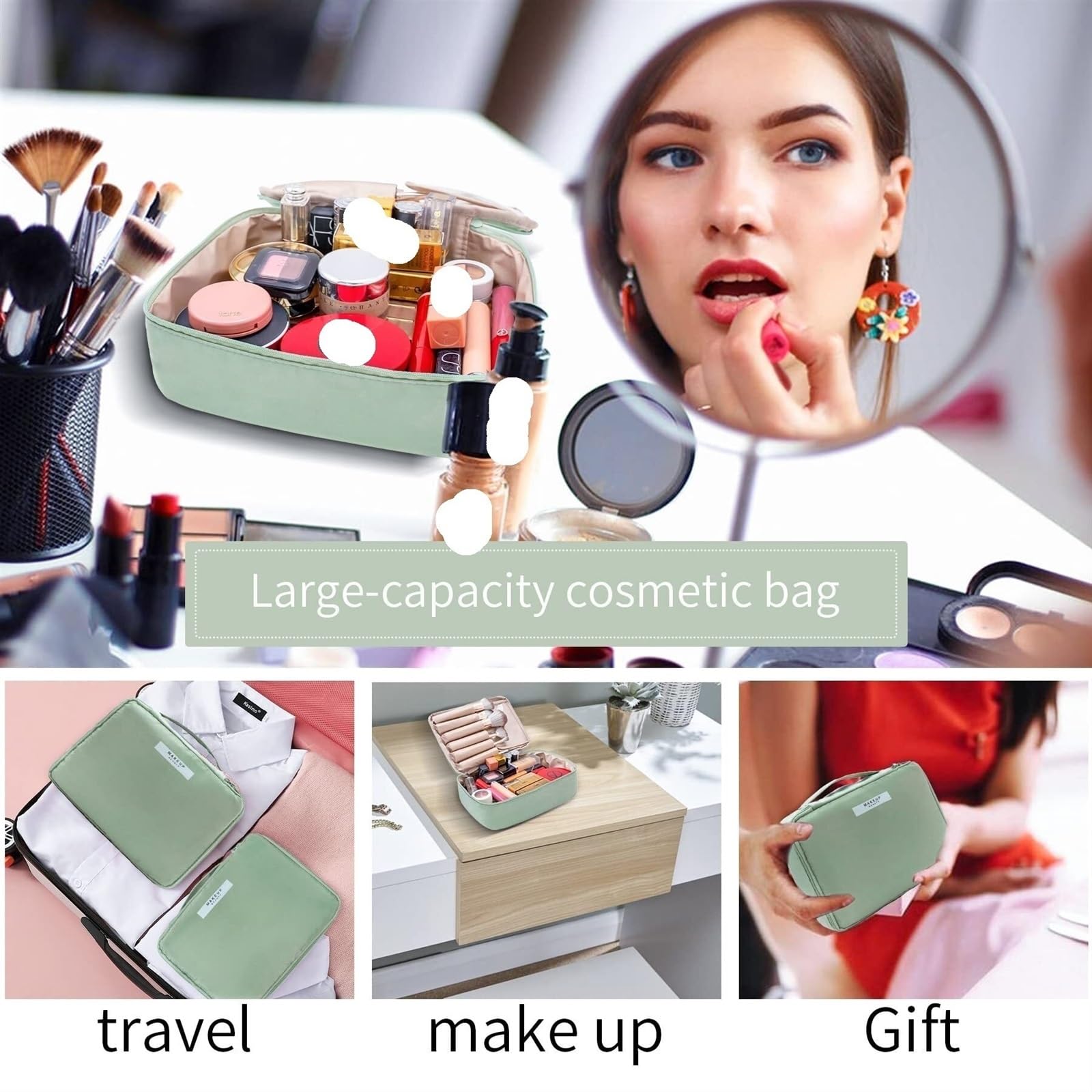 Kosmetiktasche Damen Reise-Make-up-Tasche, Kosmetiktasche, Make-up-Tasche, Kulturbeutel for Damen Und Herren Kulturbeutel(Grün,23cm)