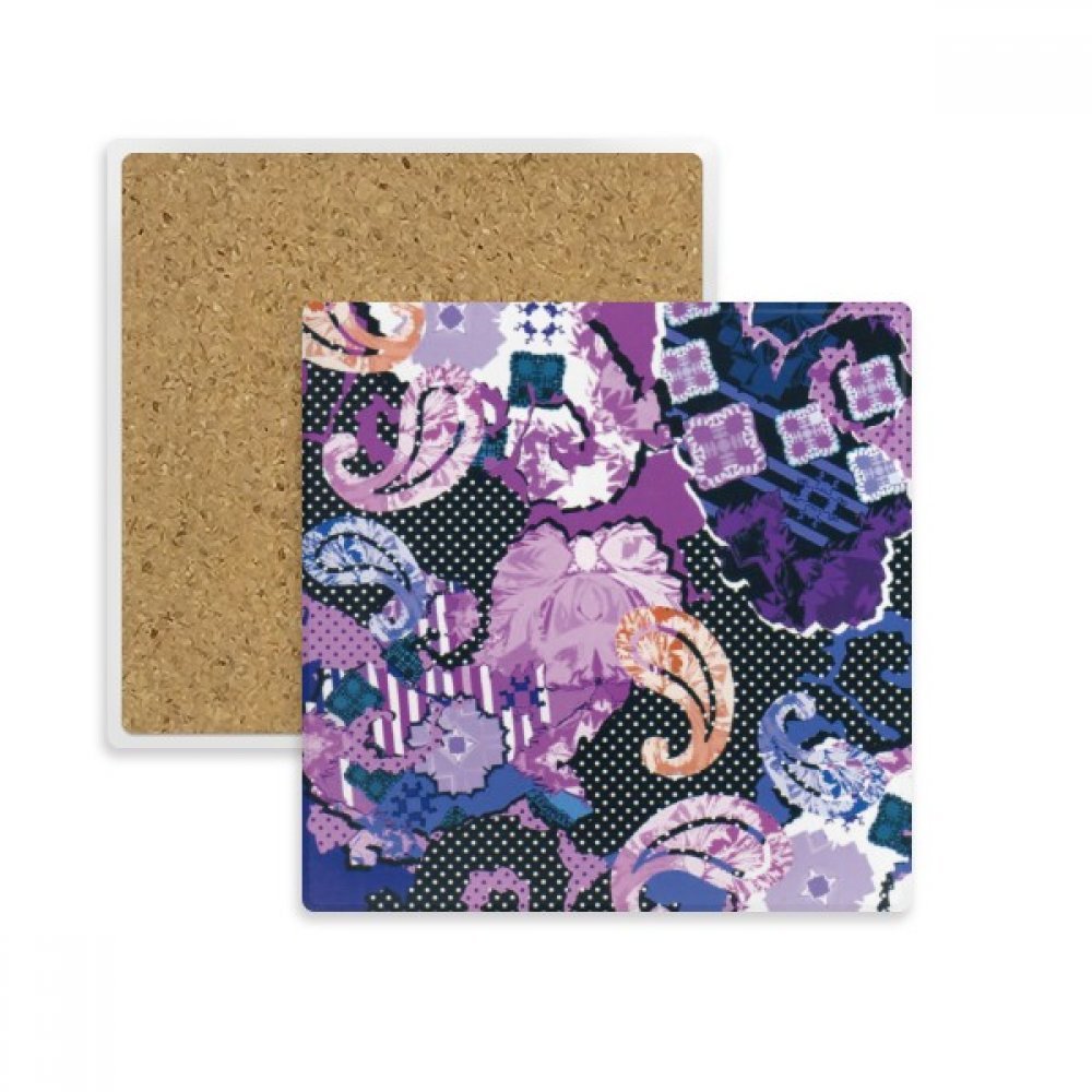 Coaster absorbant pierre motif violet fleur feuille dessous de verre carré