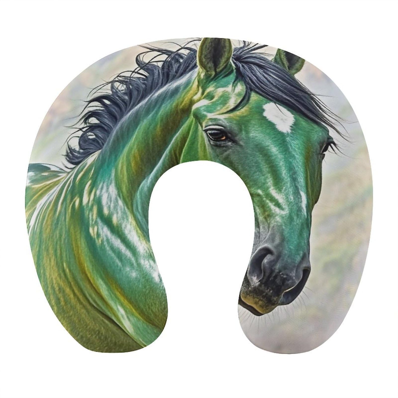 FekiLoot Green Horse Travel Pillow Comfortable U Shape Memory Foam Pillows Neck and Head Support Portable Travel Neck Pillow Suitable for Planes Trains Self-Driving Cars