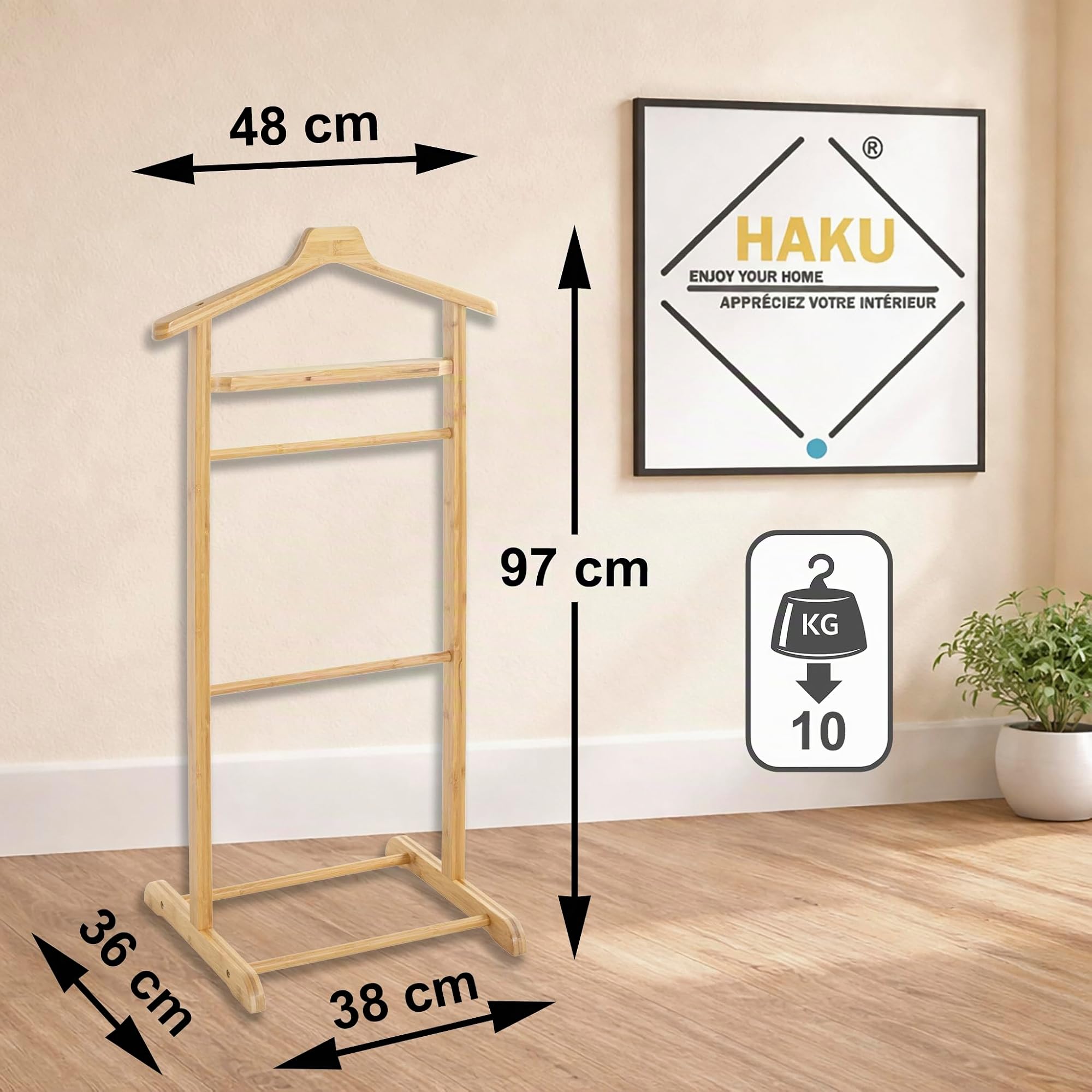 HAKU galan de noche Valet de hombre bambú natural mudo sirviente bambú - Medidas: A 48 x A 97 x P 36 cm, Estilo: Escandinavo