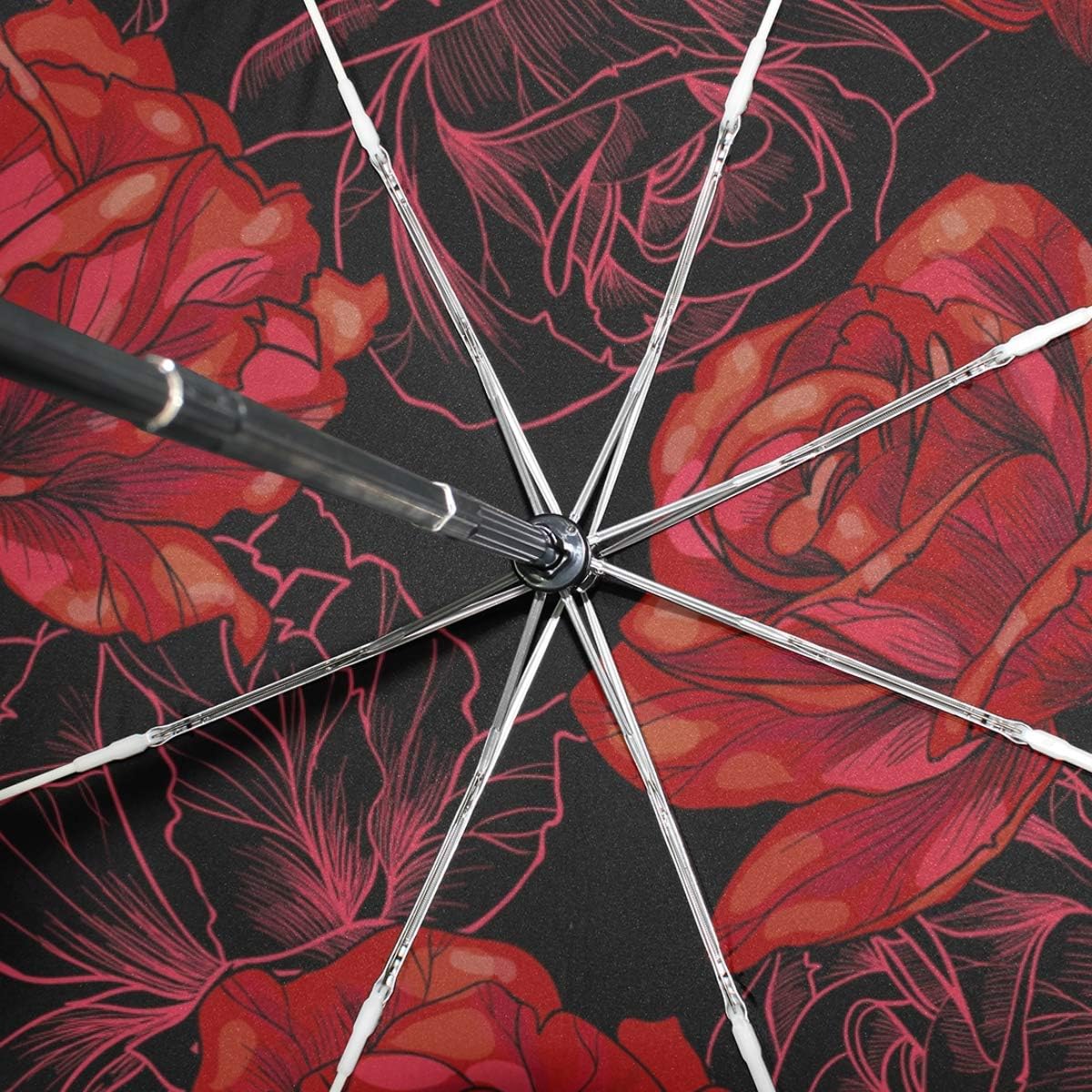 Wamika Red Roses Flower Auto Umbrella Open Close Windproof Travel Vintage Umbrella Lightweight Compact Parasol Umbrellas Sun & Rain