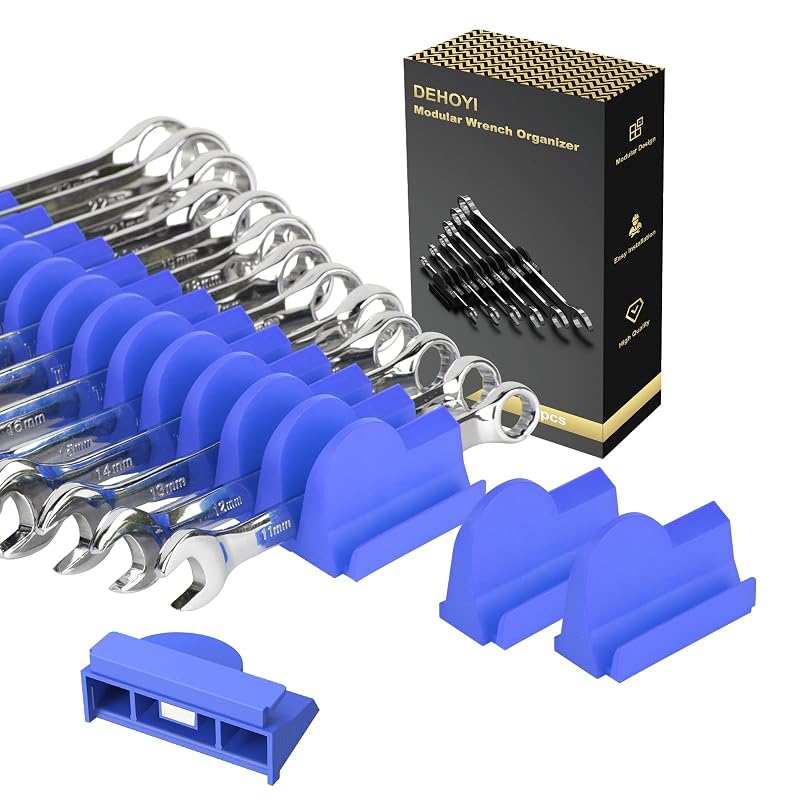 Organizador magnético modular de chaves DEHOYI para gaveta de ferramentas, métrico e SAE, azul, kit com 48 peças
