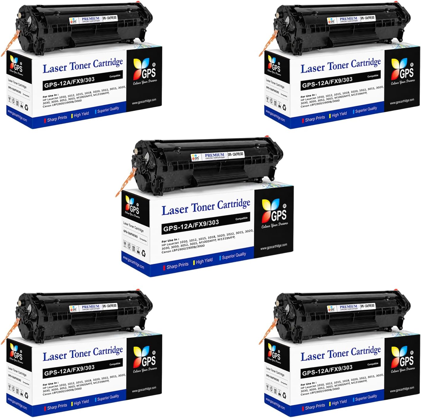 12A Toner Cartridge Compatible for LJ Printers 1010, 1012, 1018, 1020, 1022, 1022n, 1022nw, 3015, 3020, 3030, 3050, 3050z, 3052, 3055, M1319, M1319F MFP, M1005 MFP (Set of 5)