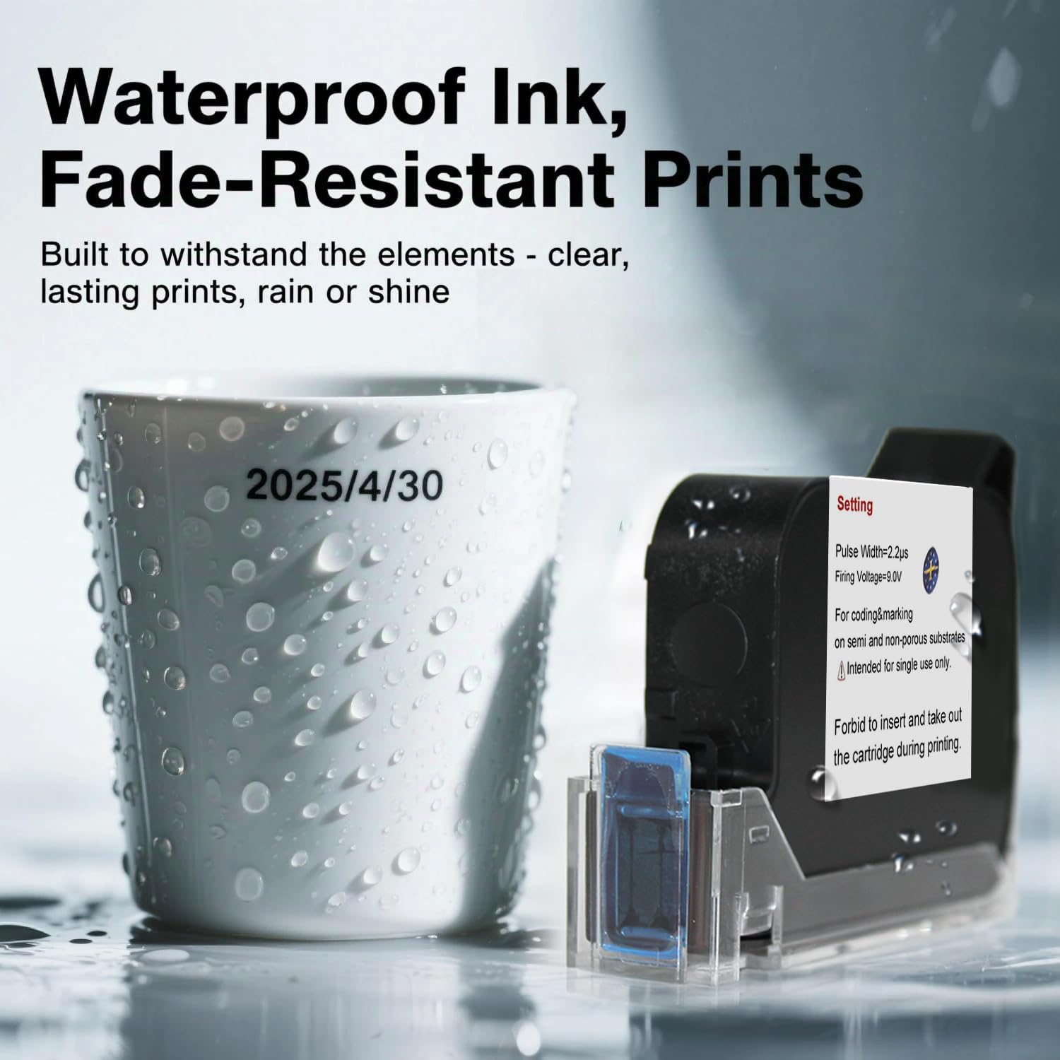 Handheld Inkjet Printer E55 with W6900K Fast-Drying Ink Cartridge, Portable Handheld Printer Gun 0.5 Inch Nozzle for Serial Numbers Logo DIY QRCode barcodes, Print on Carton Plastic Metal