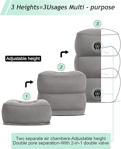Miniatura 9 de JefDiee Almohada inflable de viaje y almohada inflable para descanso de pies, artículos esenciales de viaje para adultos, ideal para avión, oficina,