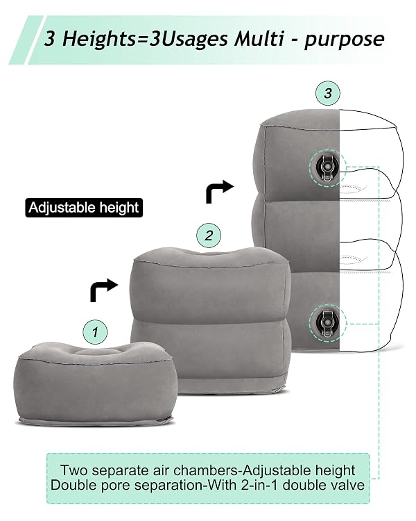JefDiee Inflatable Travel Foot Rest Pillow,Kids Airplane Bed,Adjustable Height Flight Pillow,Travel Essentials for Airplane,Office,Home,Trains,Cars by JefDiee - Image 6