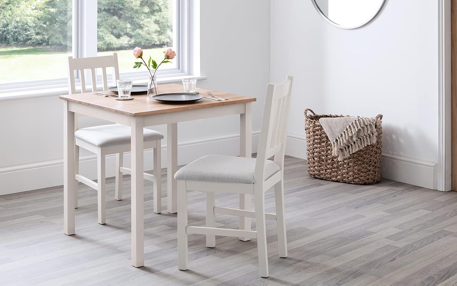 Julian Bowen Set Of Coxmoor Square Table & 2 Chairs, Ivory & Oak - Image 3