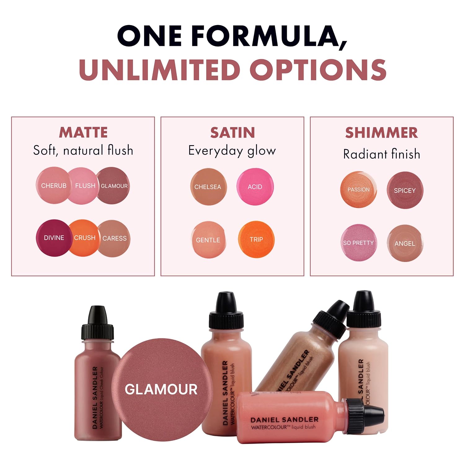 Daniel Sandler Watercolour Liquid Blush — Buildable Long-Lasting Matte Pastel Pink Cheek Tint for Cheeks & Lips — Water-Resistant Formula for All Skin Types, 0.5 Fl Oz / 15 ml — Glamour