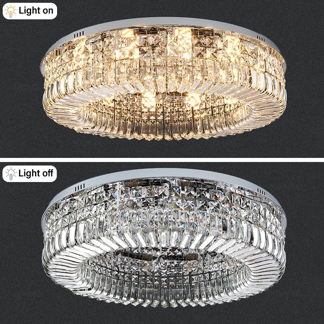 Cristal Plafonnier Miroir en Acier Inoxydable Et K9 Cristal Moderne Plafonnier Encastré Plafonnier Luminaire pour Chambre, Salon