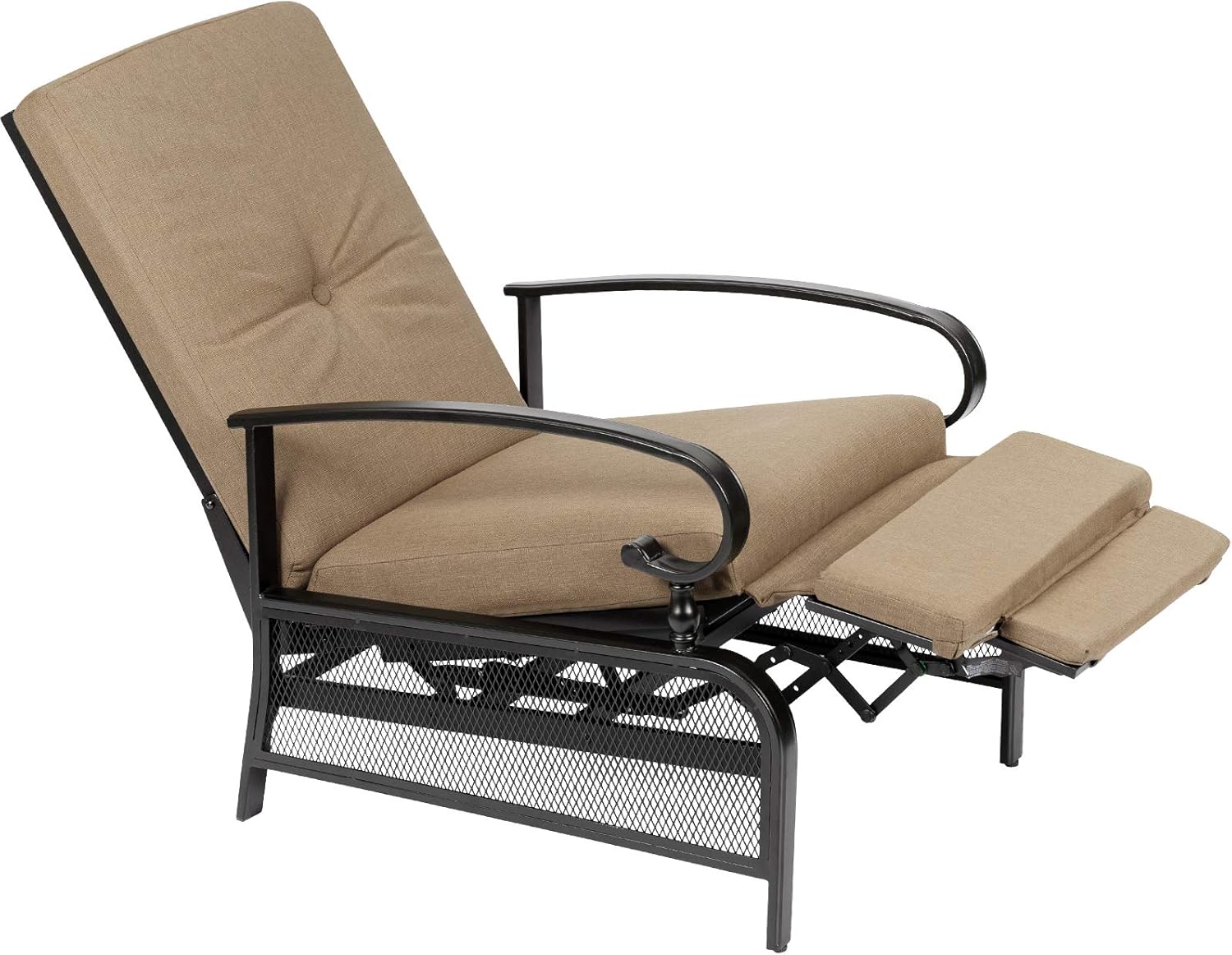 Incbruce Outdoor Lounge Chair Patio Furniture Adjustable Recliner with Retractable Steel Frame and Removable Thick Cushions - Brown