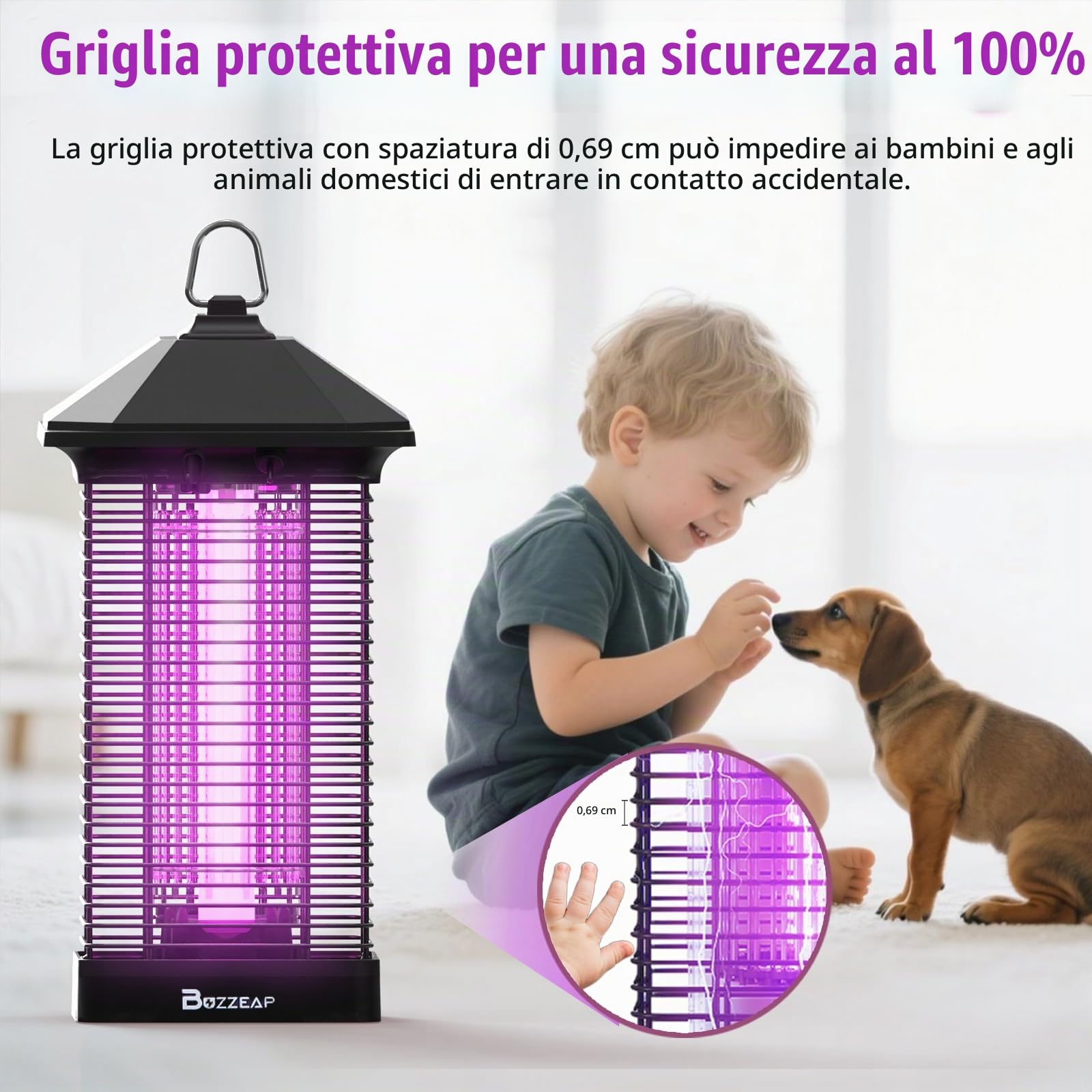 Zappa a LED Bug Zpper, durevole Electric Fly Killer, 4000 V, lampada per zanzare con doppia luce UV 365 nm/395 nm, trappola per mosche per interni ed esterni, portata 150 ㎡