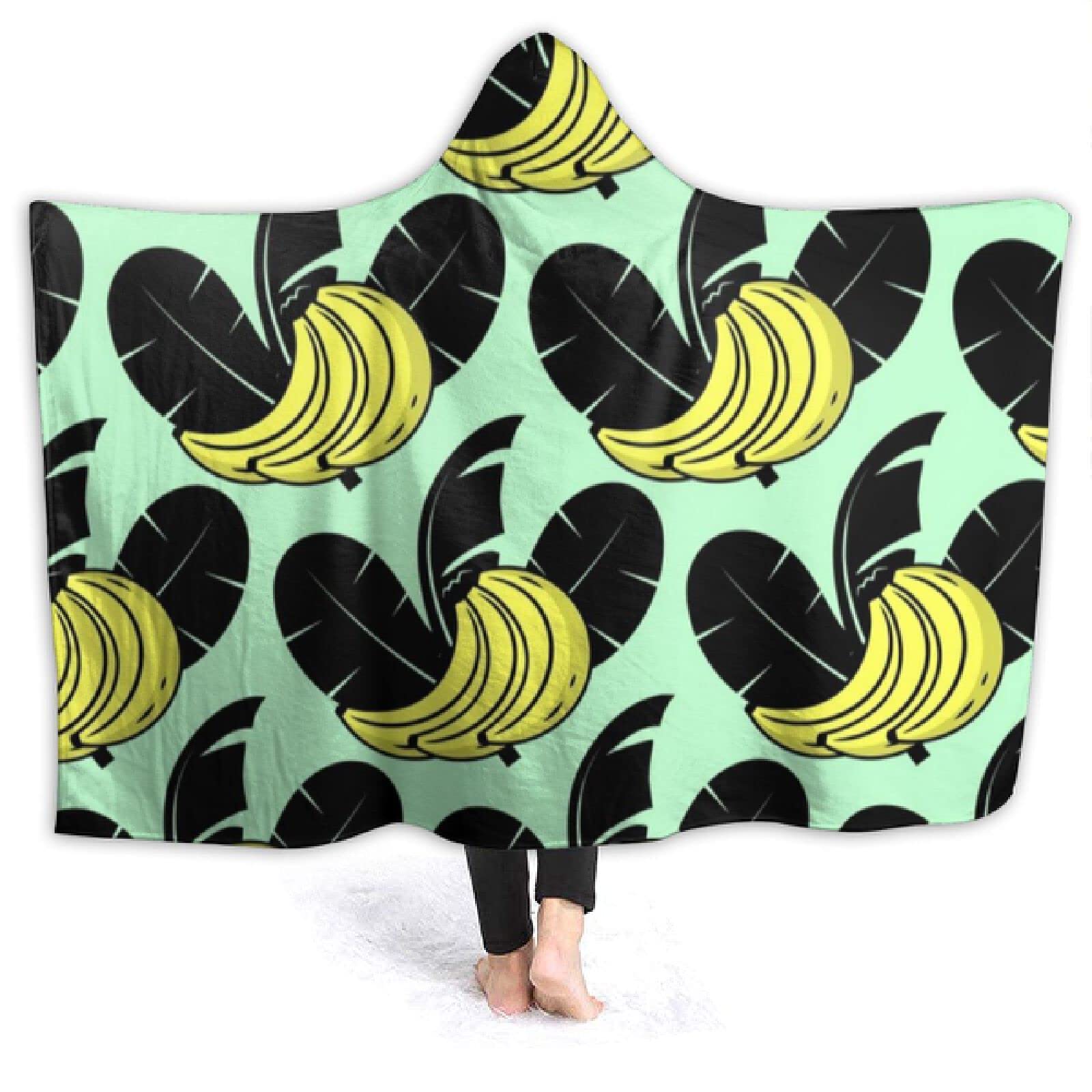 Hooded Blanket, Blanket banana Hooded Blanket for Adult Artificial Fleece Wearable Throw Blanket Microfiber Bedding 60x50 inch