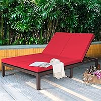 Vista 7 de DORTALA Silla reclinable de ratán para 2 personas con ruedas y cojín, sillón de mimbre doble con respaldo ajustable, juego de conversación de Rojo